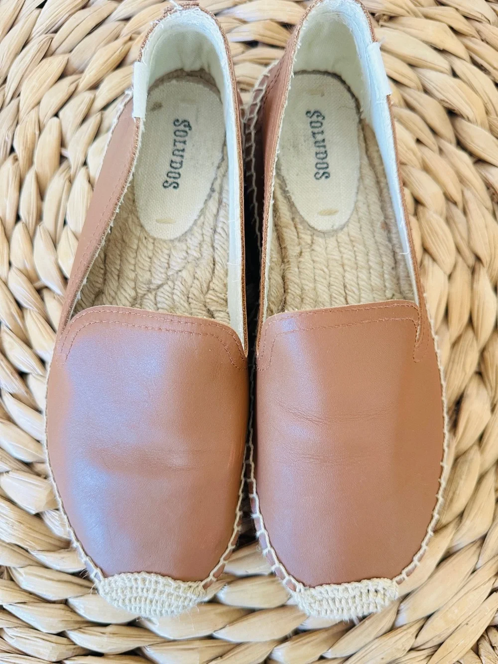 Soludos Leather Platform Smoking Slipper Espadrilles Tan Brown Size 7.5